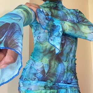 Vibrant Bright Multicolored Turtleneck Dress